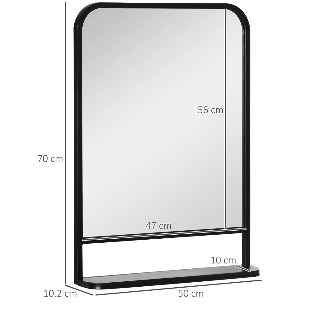 SPECCHIO da parete con mensola 70x50 cm, cornice in ferro nero