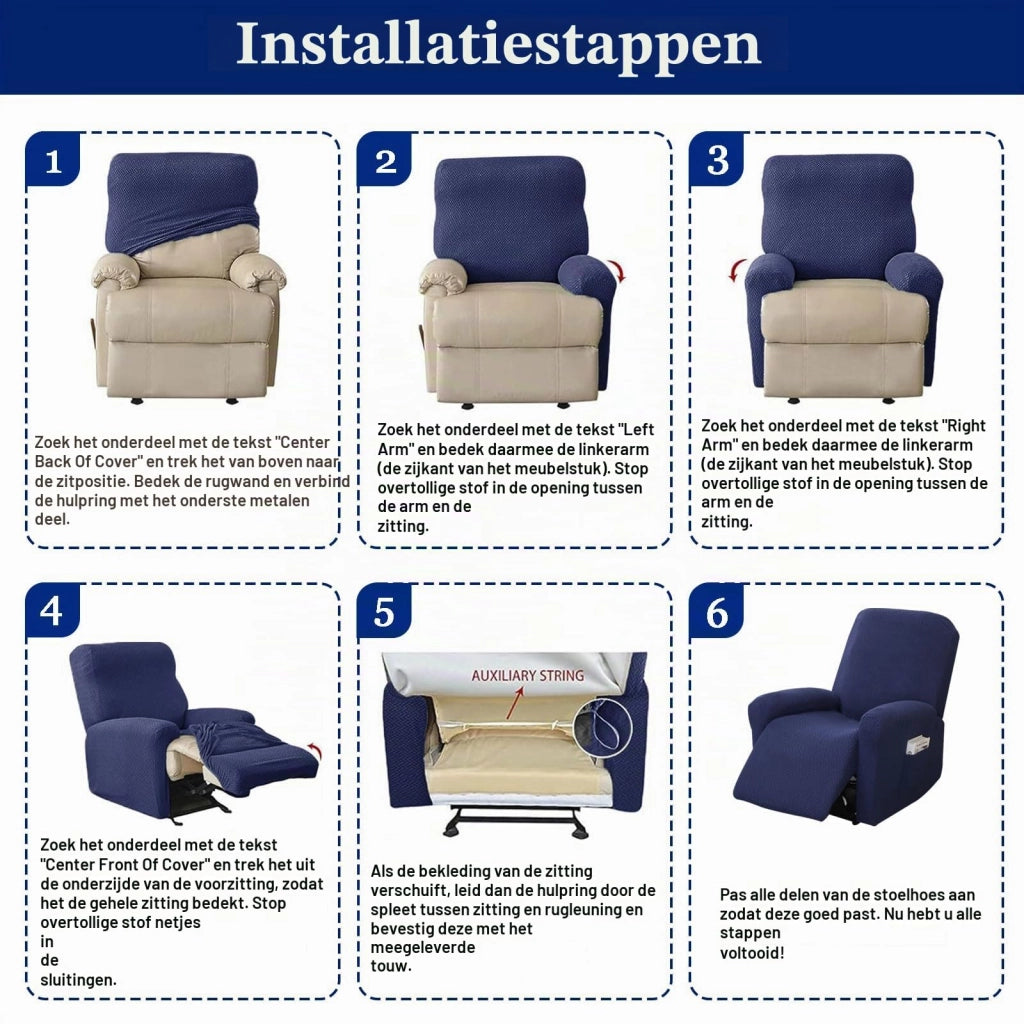 Set di 4 coperture per poltrona relax, colore blu navy, elasticizzate