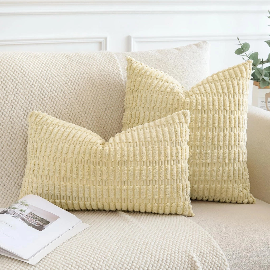 Set di 2 federe per cuscini in velluto, 40x60 cm, color beige-giallo