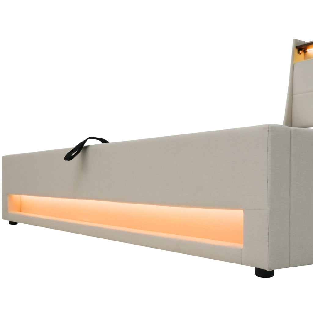 Letto singolo imbottito 90x200 cm con LED e USB