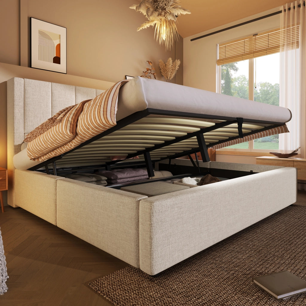 Letto matrimoniale contenitore beige 160x200 cm
