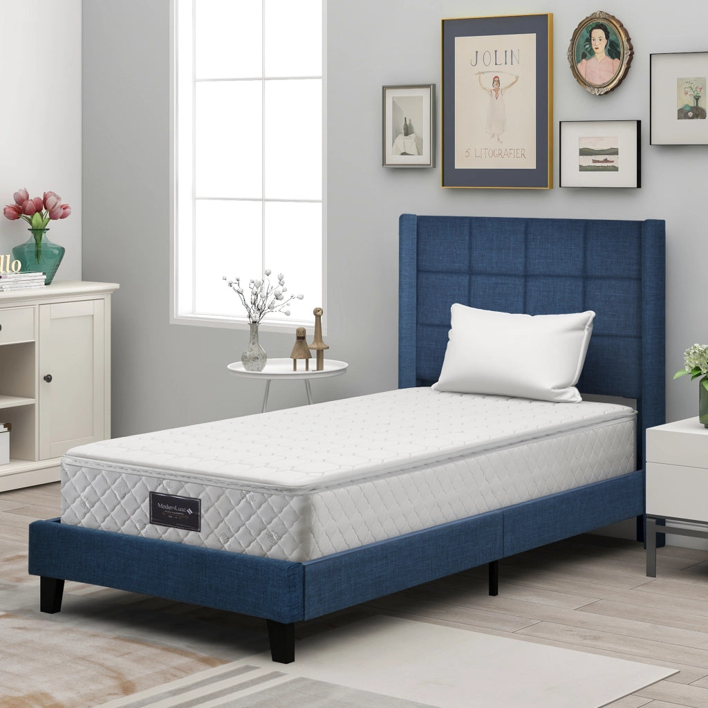 Letto singolo blu 90x200 cm con testiera imbottita
