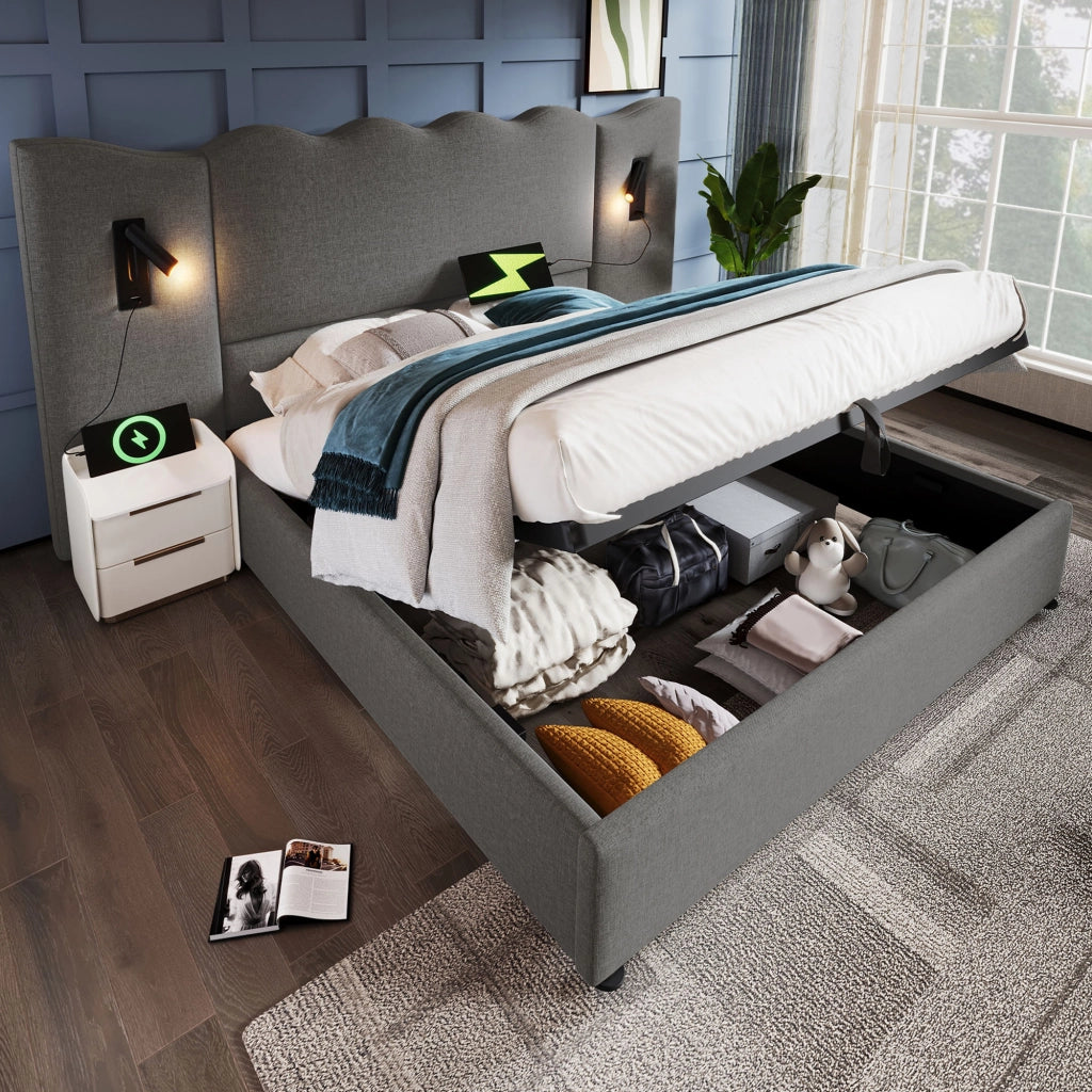 Letto matrimoniale contenitore 180x200 grigio