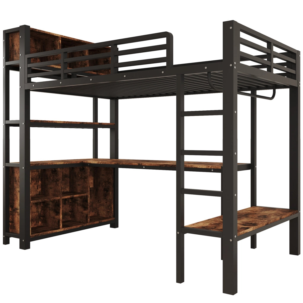 Letto a soppalco 90x200 cm con scrivania e guardaroba