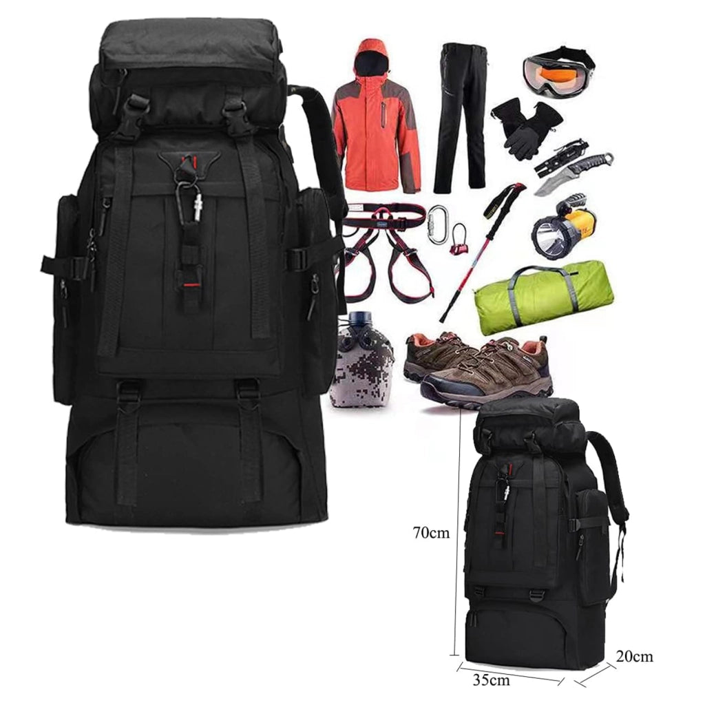 Zaino da trekking 80 L in nylon impermeabile, nero