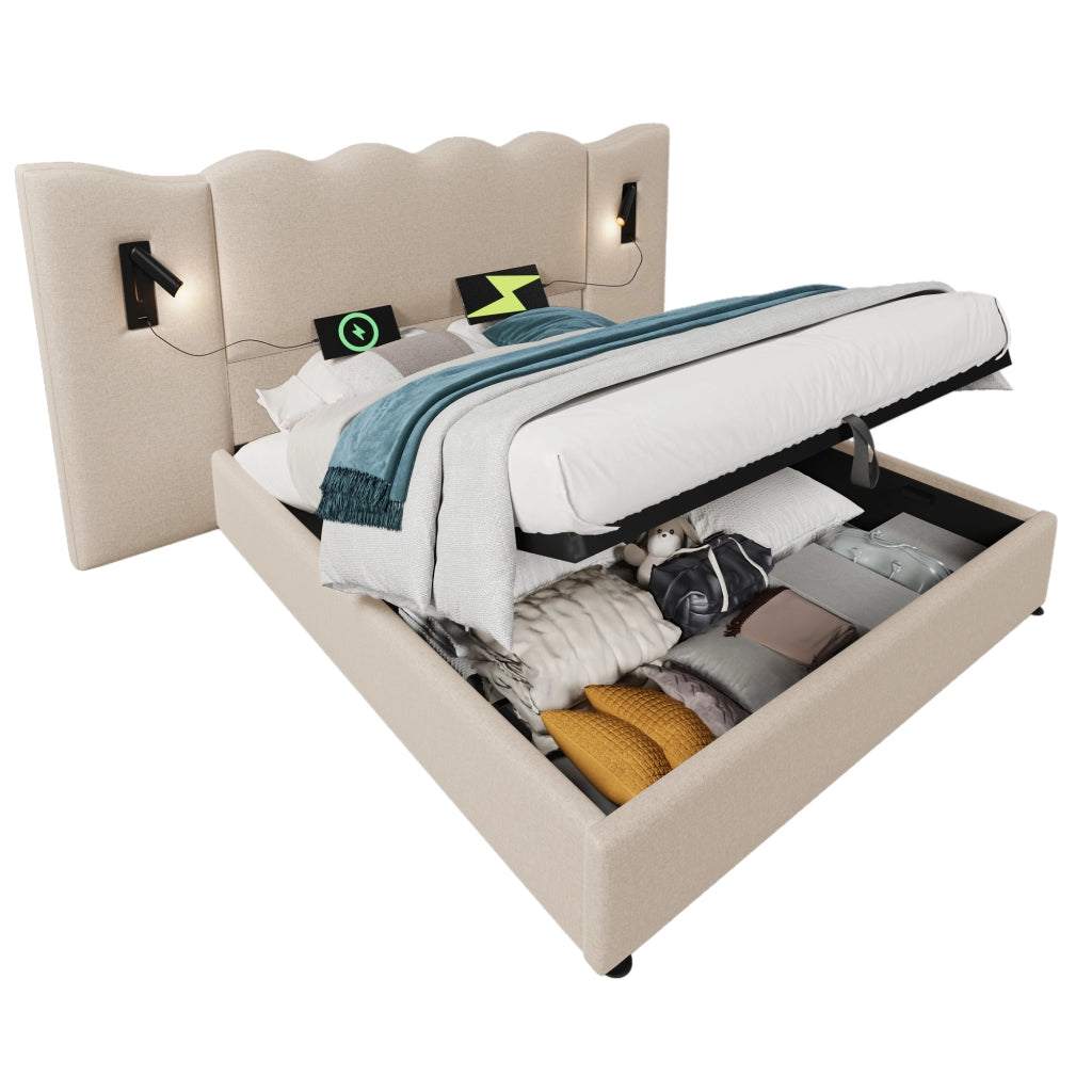 Letto matrimoniale 160x200 beige con contenitore