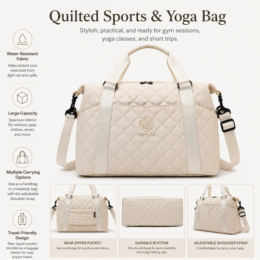 Borsa sportiva e da viaggio beige 43 × 28 × 18 cm con tracolla