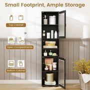 Tall Bathroom Storage Cabinet with Fluted Doors Adjustable Shelf-Dark Black
