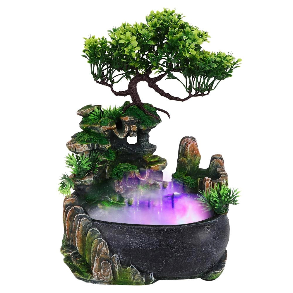 Umidificatore d'aria da tavolo a cascata con luce, realizzato in resina, con spina europea a 220V