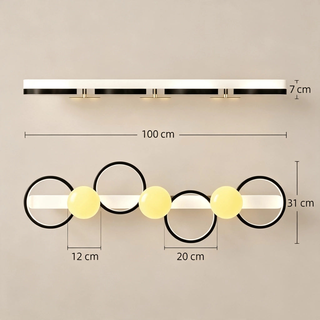 PLAFONIERA LED 100 cm con telecomando, 4 anelli, nero e oro