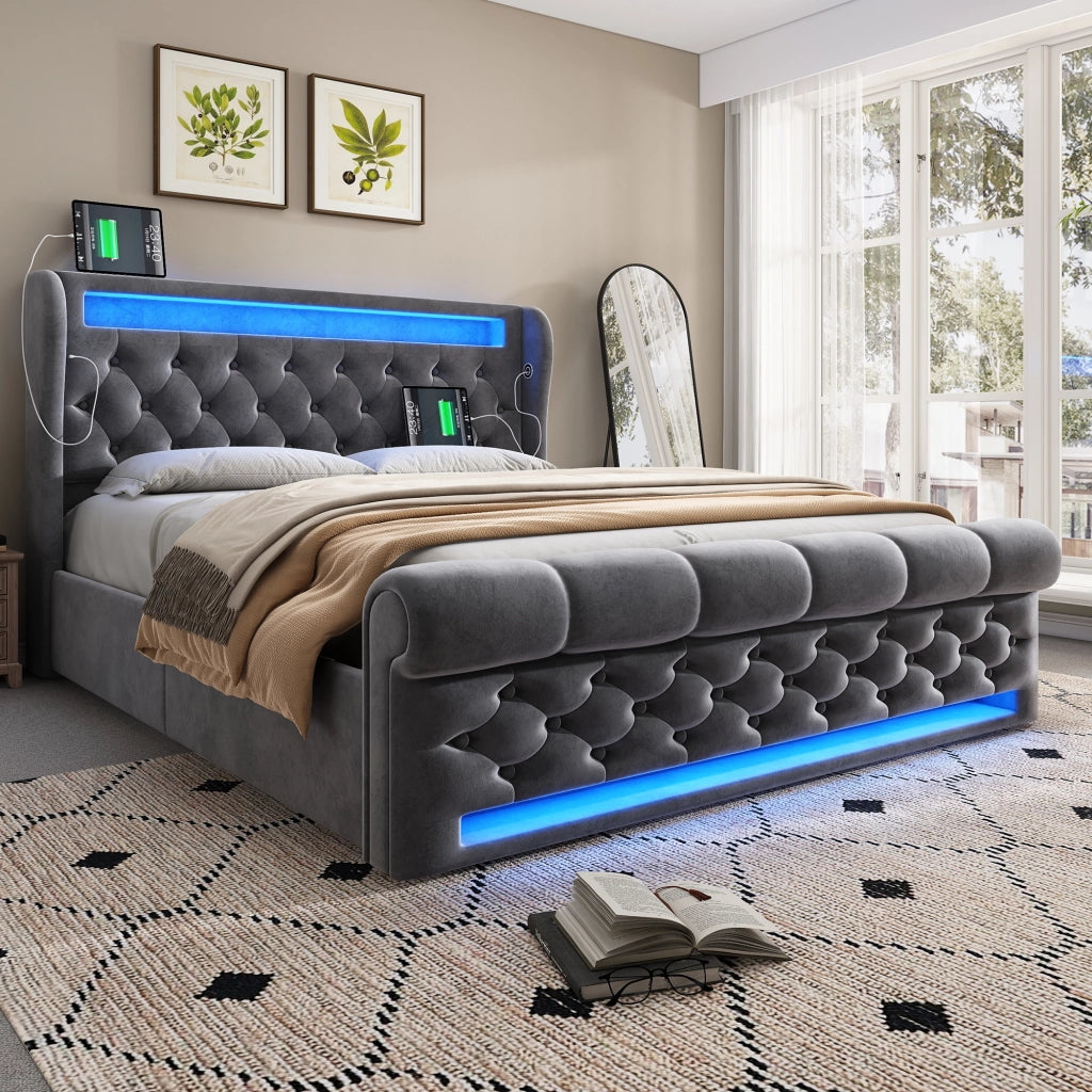 Letto alla francese 140x190 grigio con contenitore idraulico