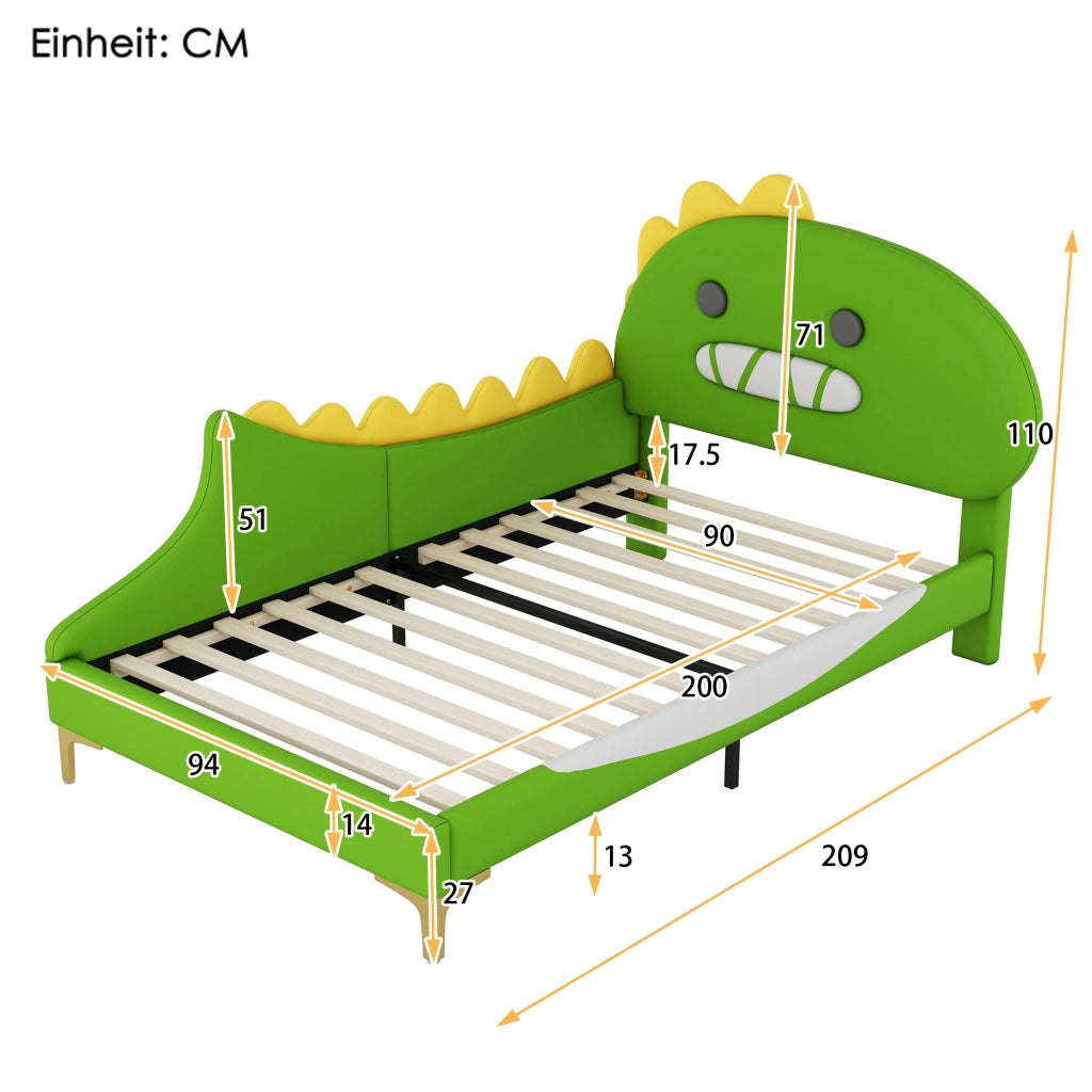 Letto per bambini a forma di dinosauro verde 90x200 cm