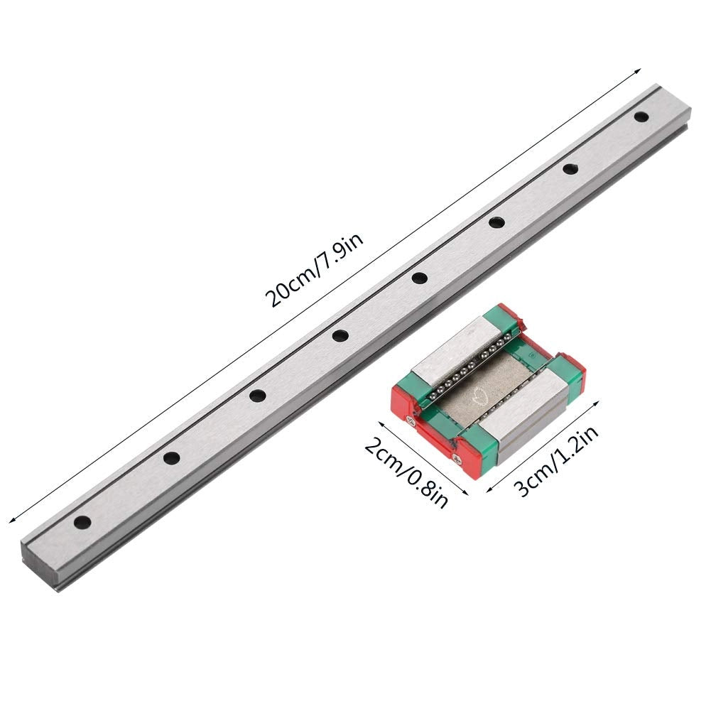Guida lineare da 12 mm + blocco scorrevole, lunghezza 200 mm