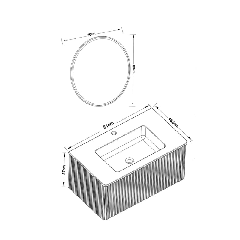 Mobile da bagno sospeso con lavabo integrato e specchio LED regolabile in MDF compensato vetro e solid surface rovere