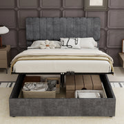 Letto matrimoniale imbottito in tessuto grigio 140x200 cm