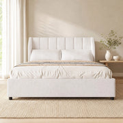 Letto imbottito 140x200 cm beige con rete a doghe e 2 cuscini