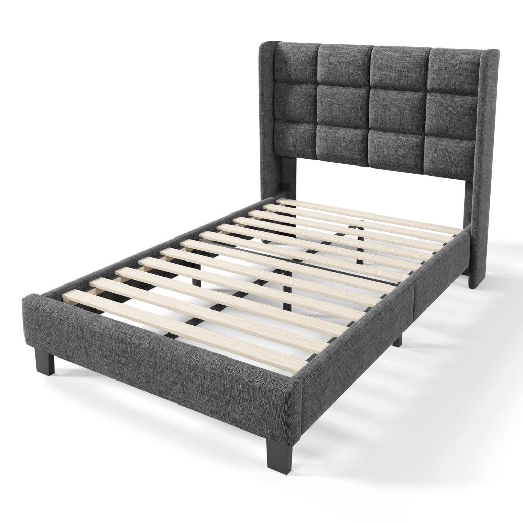 Letto singolo imbottito 90 x 200 cm grigio in lino