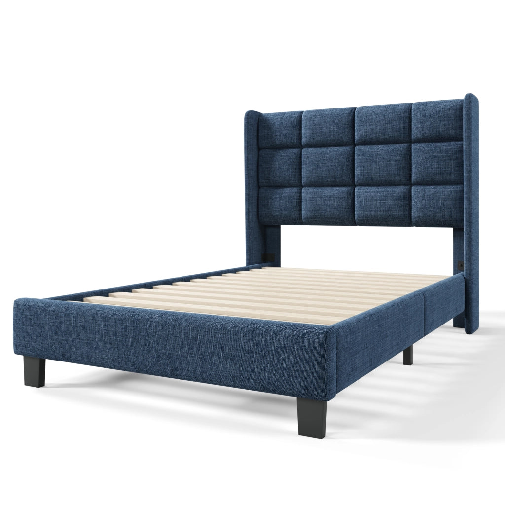 Letto singolo imbottito blu 90x200 cm con testiera