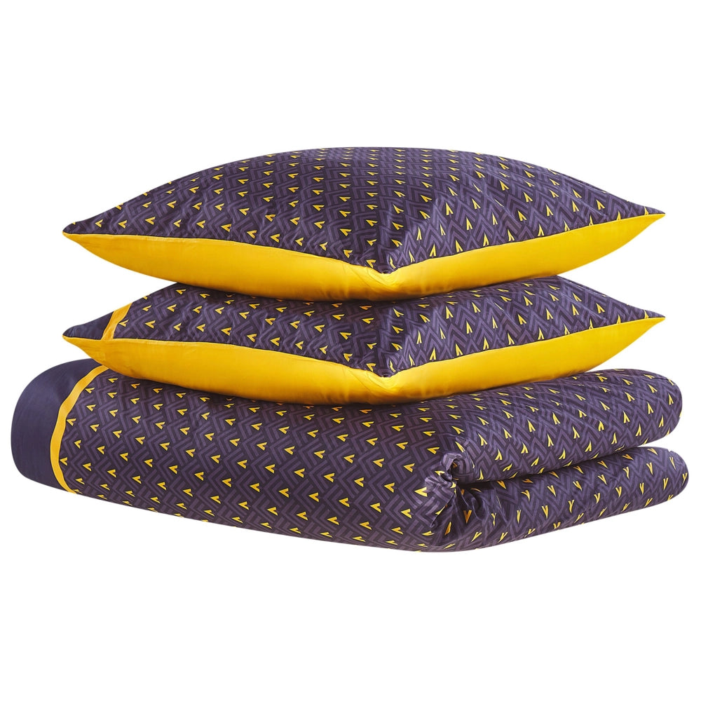 Set copripiumino e 2 federe in misto cotone blu scuro e giallo 155 x 220 cm Camera da letto moderna