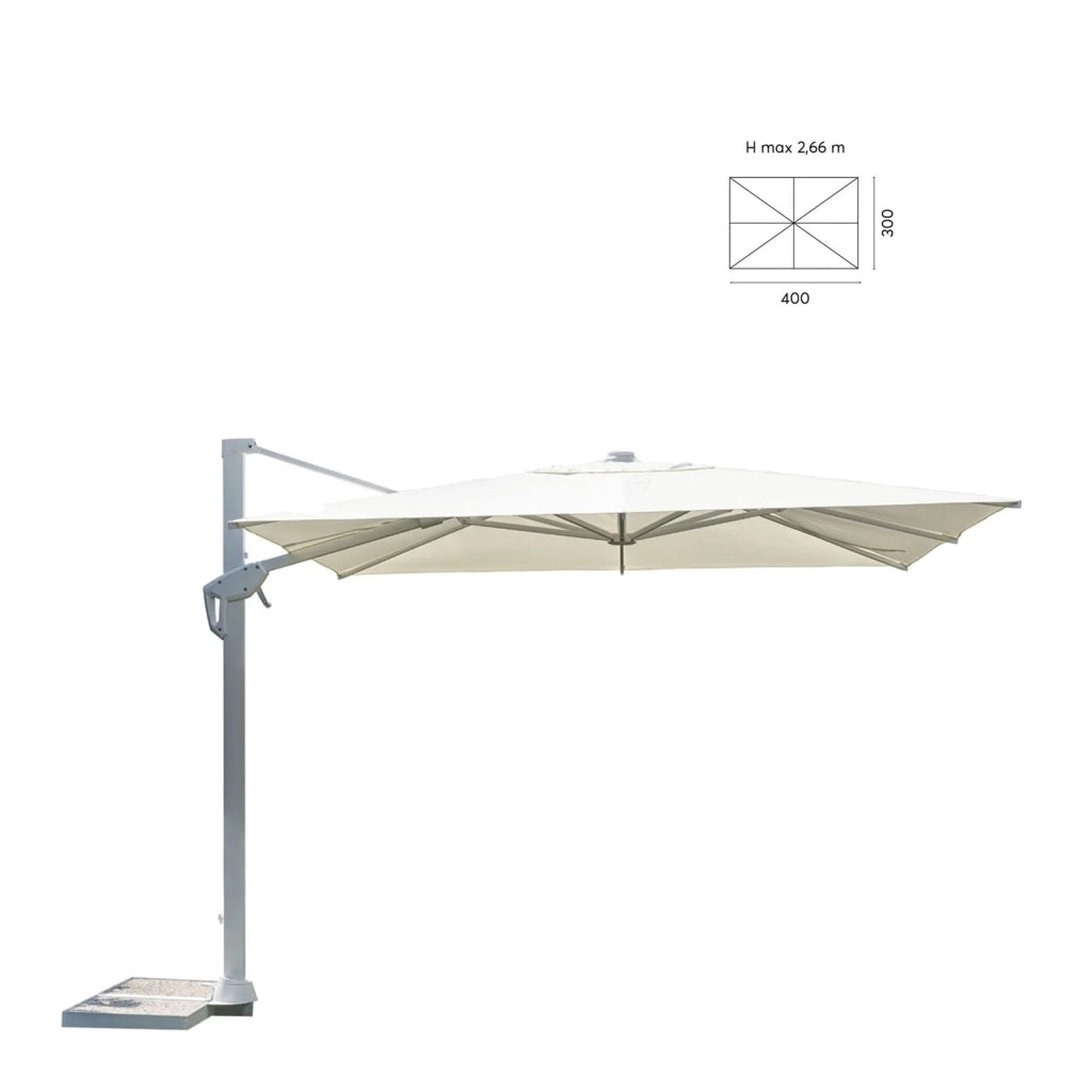 OMBRELLONE CONTRACT MEZZA RETTANGOLARE 3x4 M BIANCO CON BASE DECENTRATA