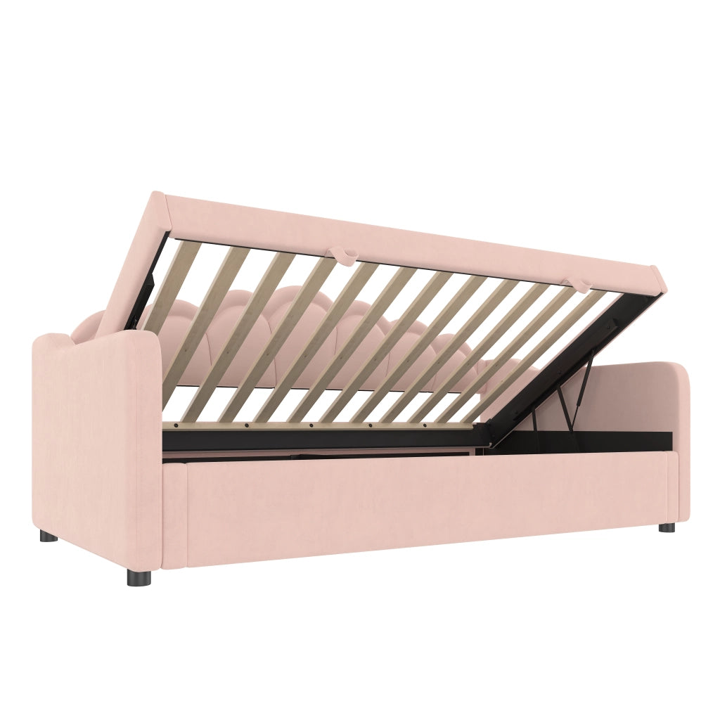 Letto singolo rosa 90x200 cm con contenitore