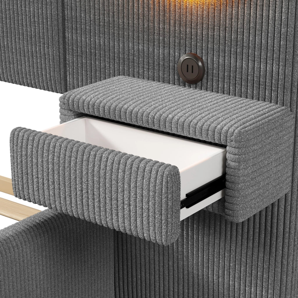 Letto matrimoniale imbottito 180x200 cm grigio con LED e USB