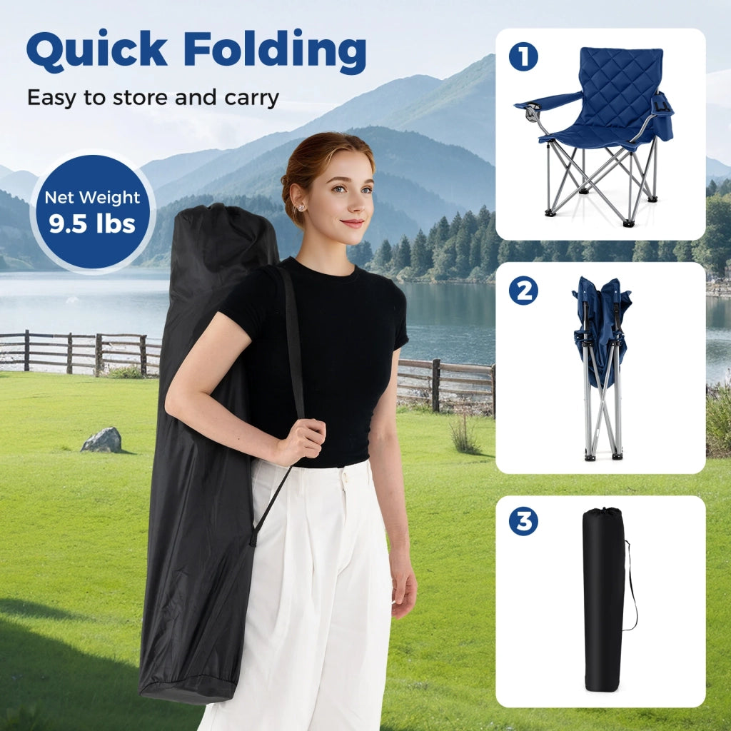 Sedia da Campeggio Pieghevole Oversize con Borsa Termica e Portabicchiere, Blu Navy, Robusta e Pratica