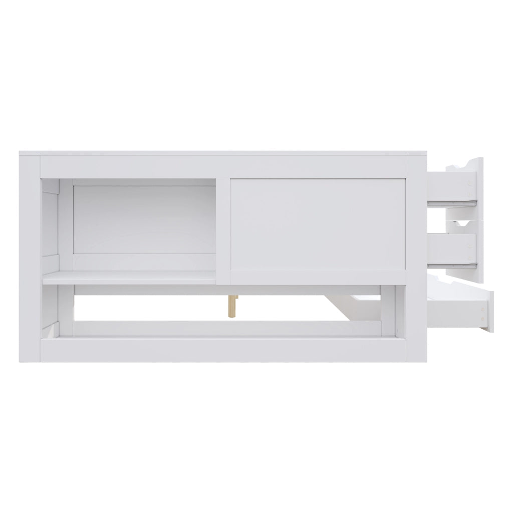 Letto con Cassetti 140x190 cm - Contenitore e Comodino Scorrevole - MDF - Bianco