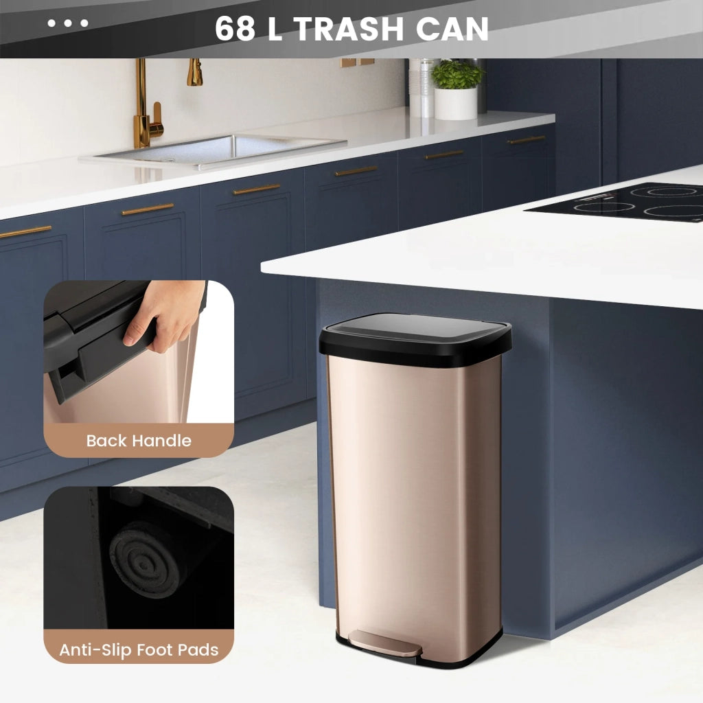 68L Step Trash Can with Soft Close Lid and Deodorizer Compartment-Golden