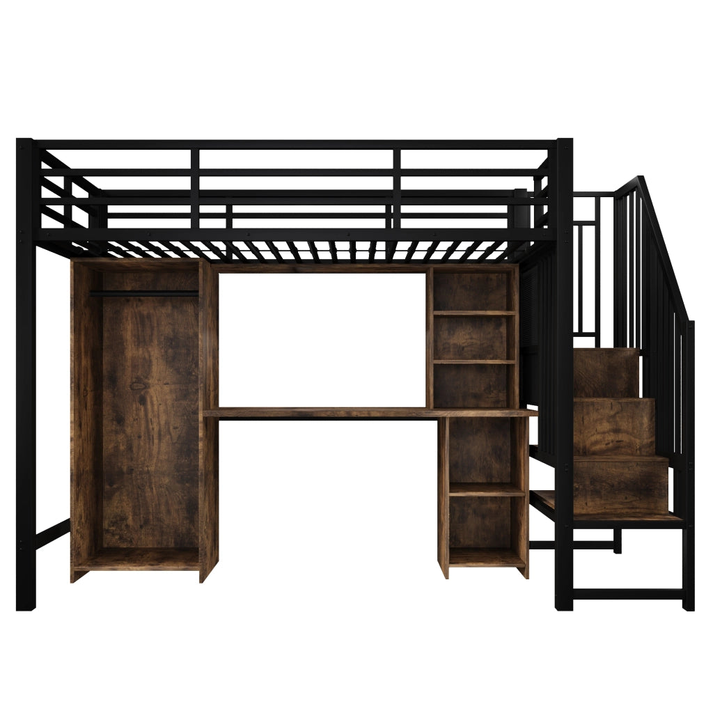 Letto a soppalco 90x200 cm nero con scrivania e armadio