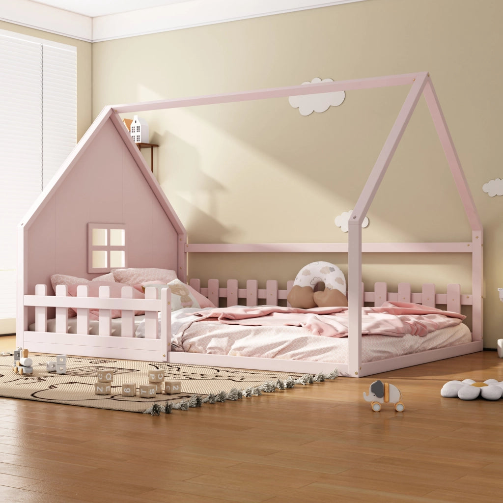 Letto a casetta rosa 140 x 200 cm con sponda