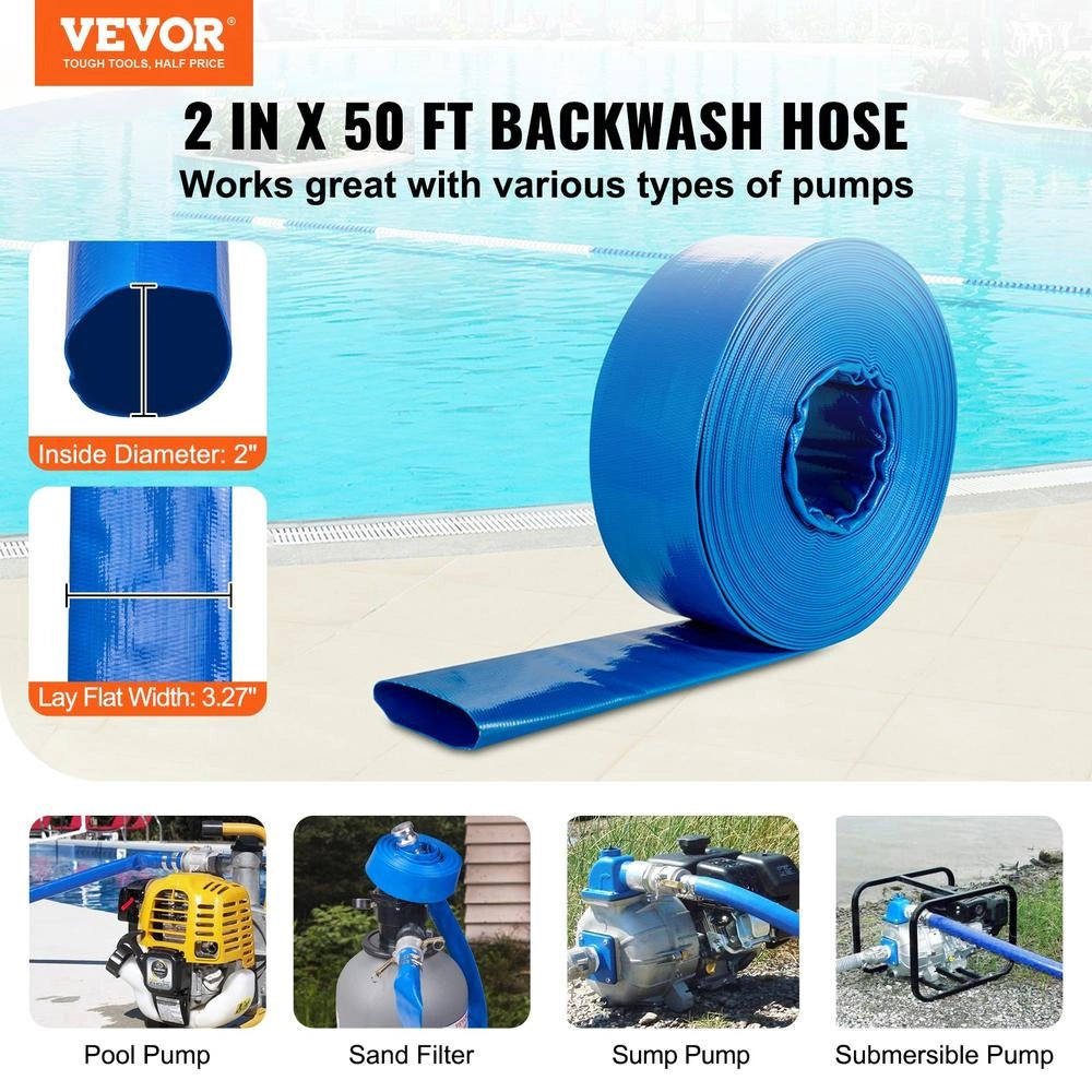 Tubo di Scarico per Controlavaggio Piscina in PVC Blu 15,24m con Raccordi Camlock e Morsetti Robusto per Pompe e Filtri a Sabbia