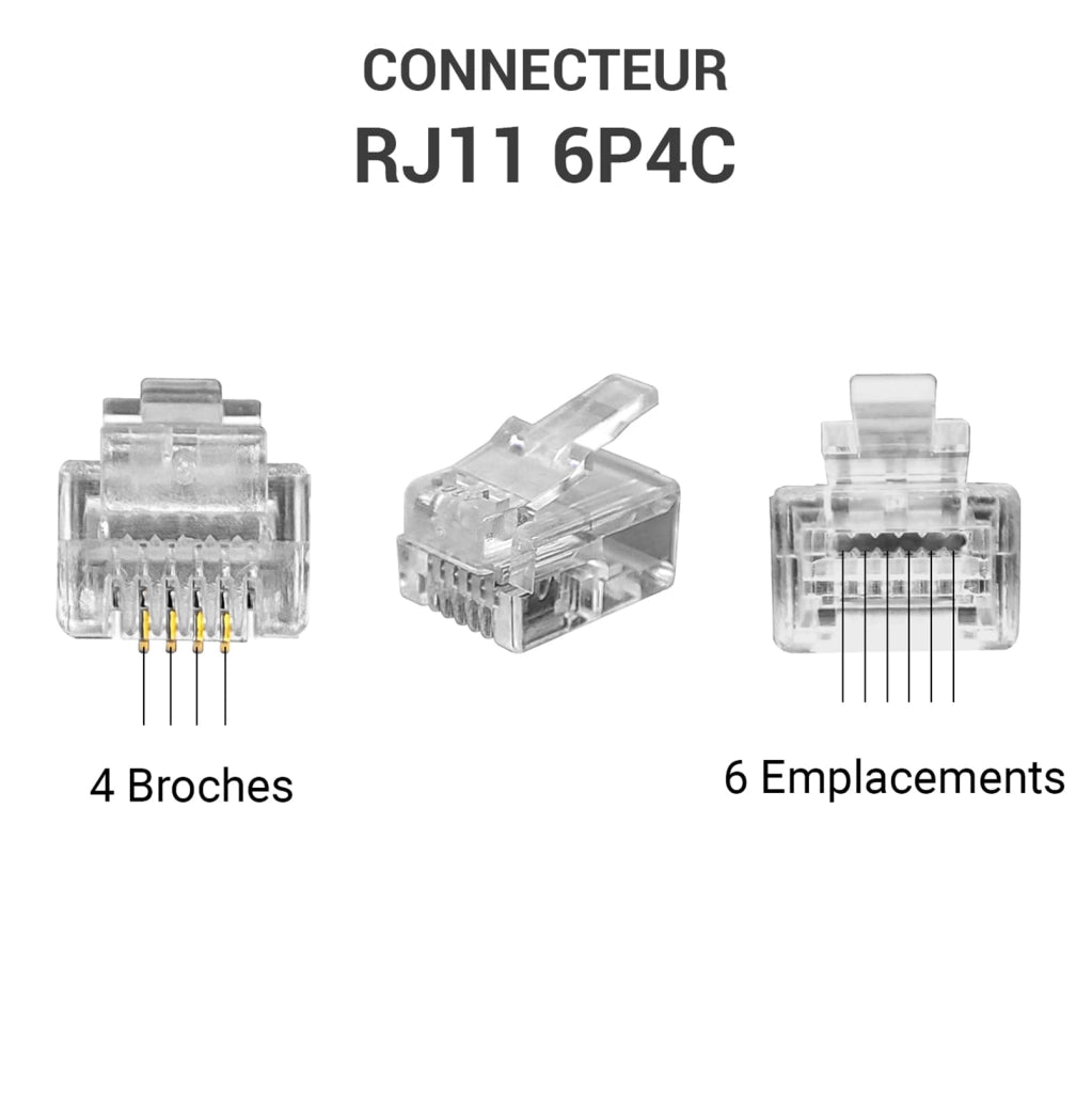 Connettore RJ11, trasparente, confezione da 100 pezzi, per telefoni e ADSL
