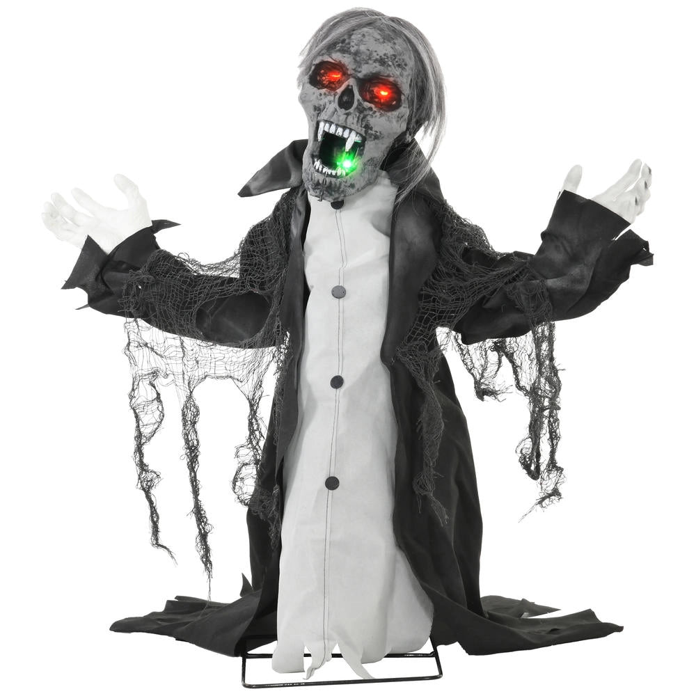 Scheletro zombie animato Halloween 75 cm con luci LED, effetti sonori e sensore, decorazione per giardino e casa