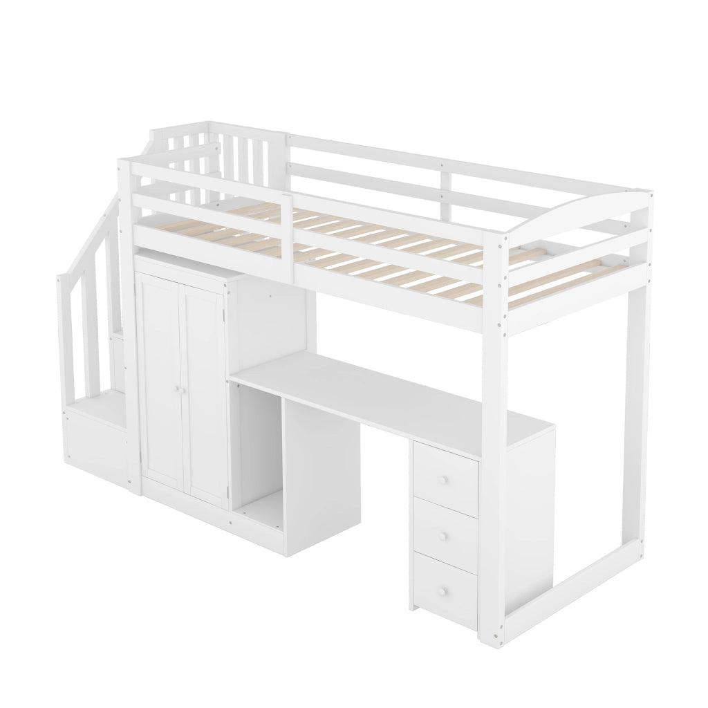 Letto a soppalco bianco 90x200 cm con armadio