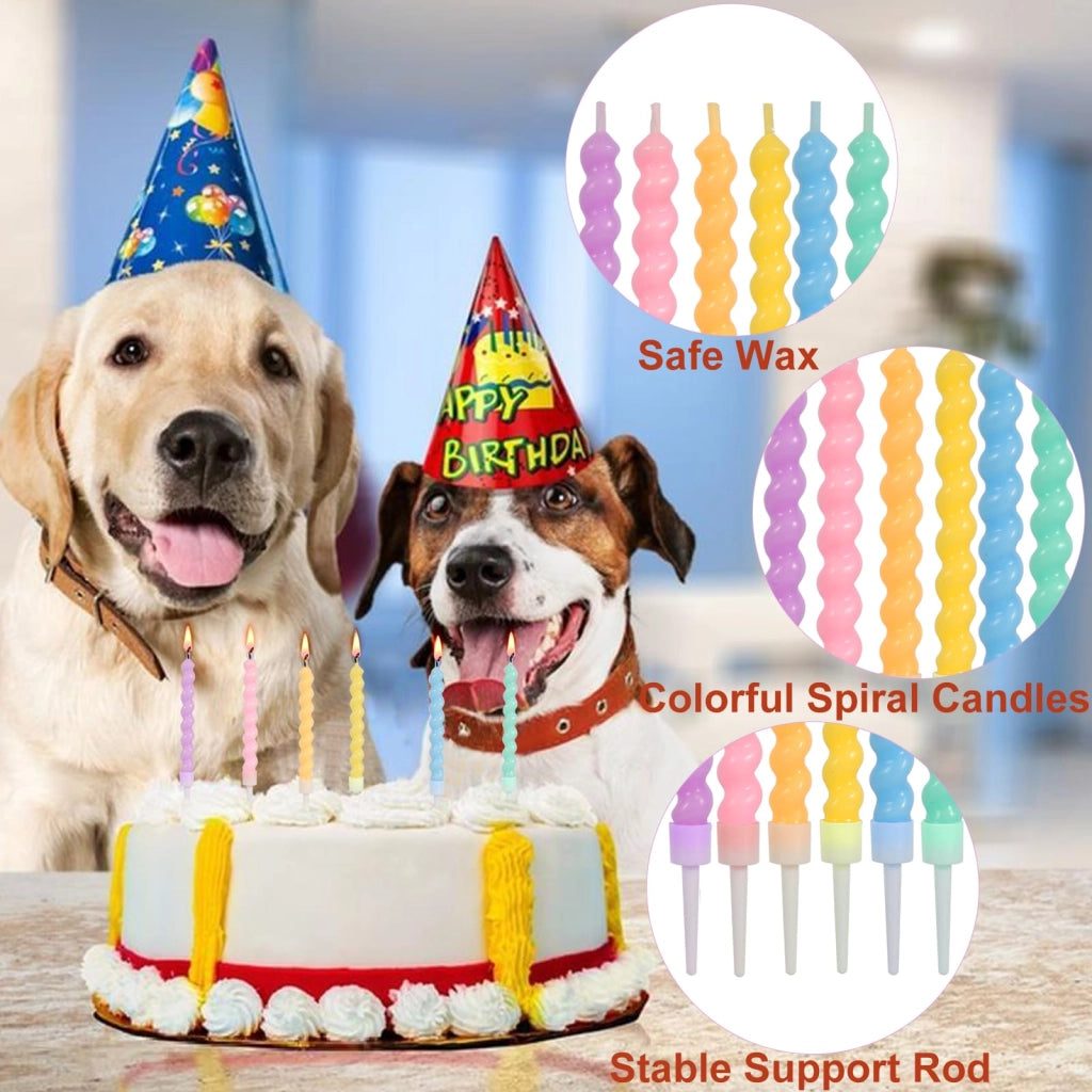 24 candeline colorate per compleanno, a spirale, di 8,2 cm, complete di supporti