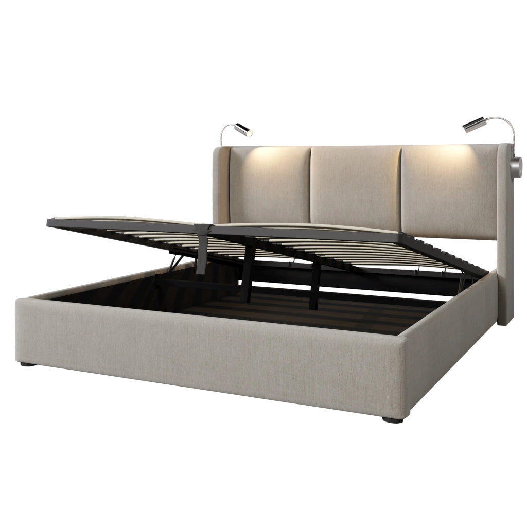 Letto matrimoniale 140x200 beige con contenitore