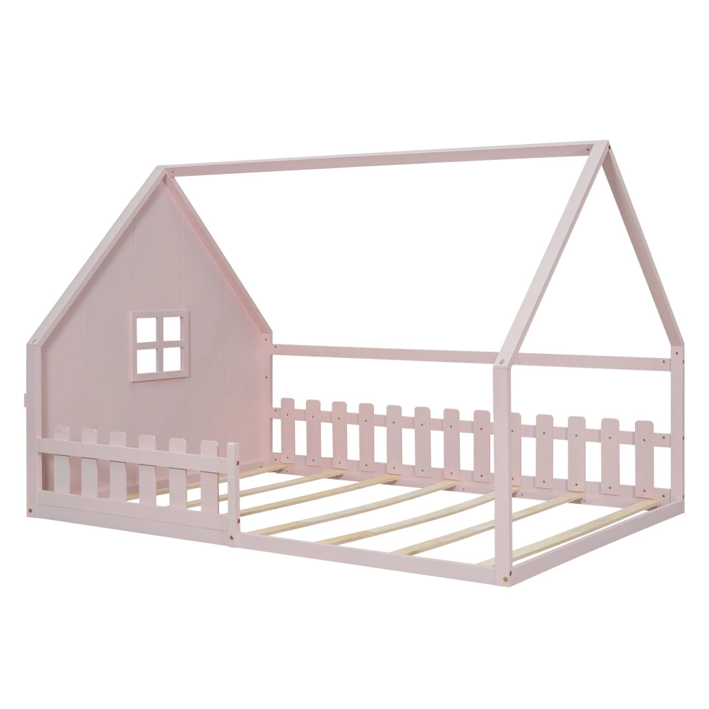 Letto a casetta rosa 140 x 200 cm con sponda