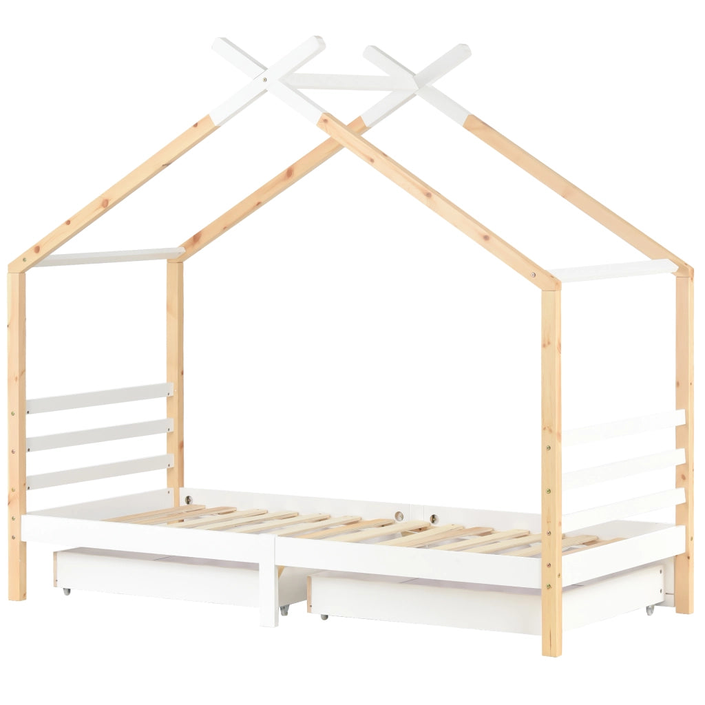Letto casa per bambini bianco 90x200 cm con cassetti