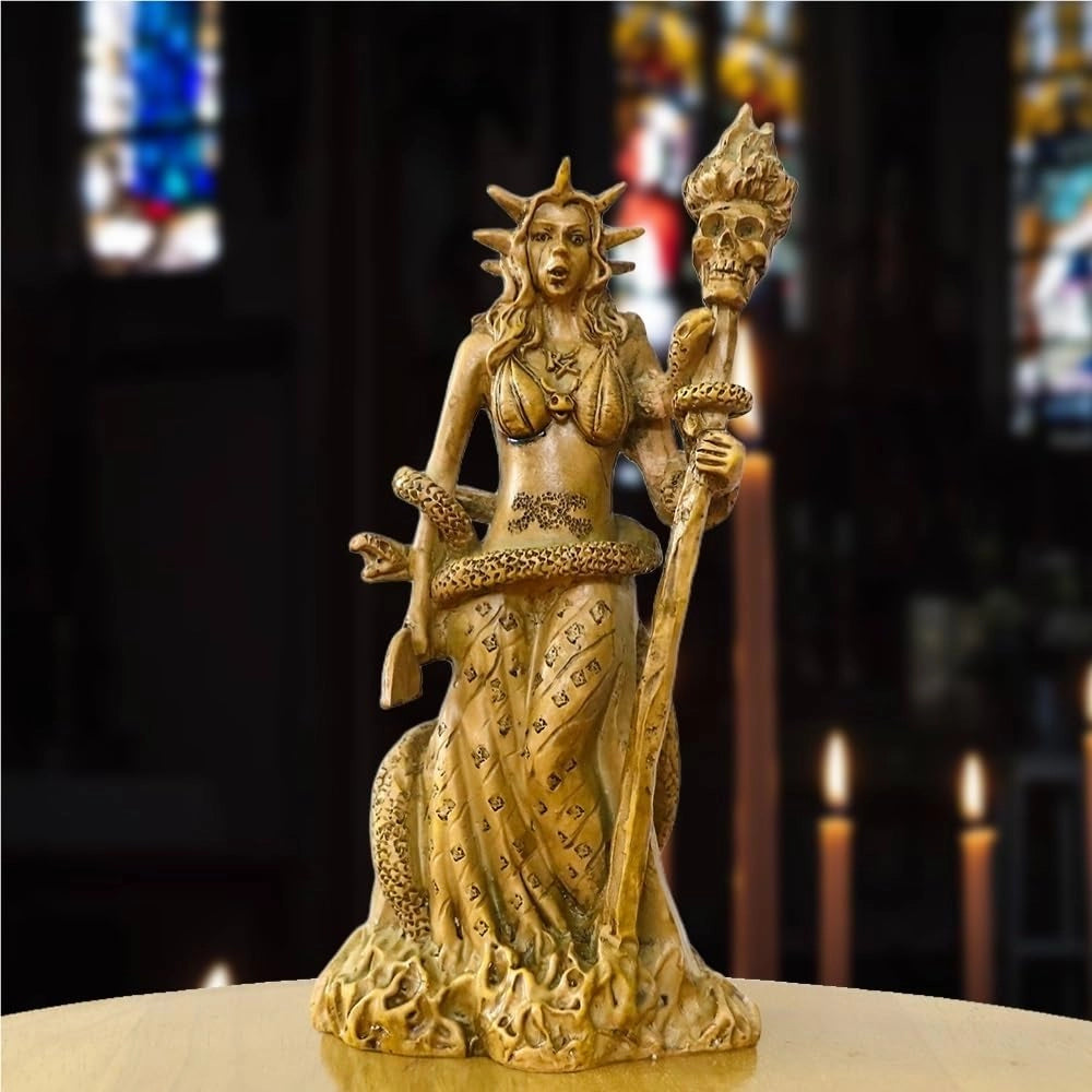 Statua di Hekate in resina, altezza 17 cm, dea greca della magia