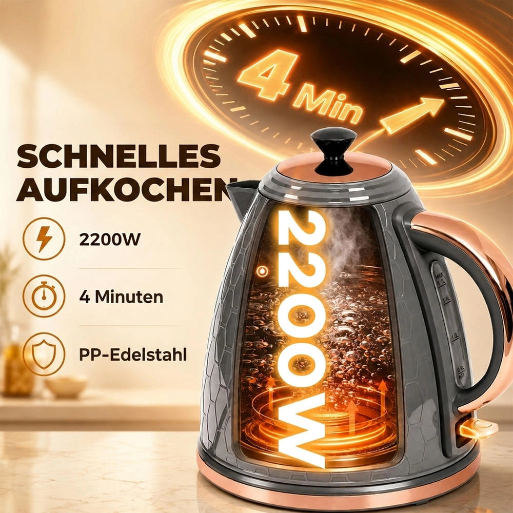 Bollitore Elettrico Rapido 2200W Grigio con Finestra di Visualizzazione e Filtro Lavabile Pratico per Casa