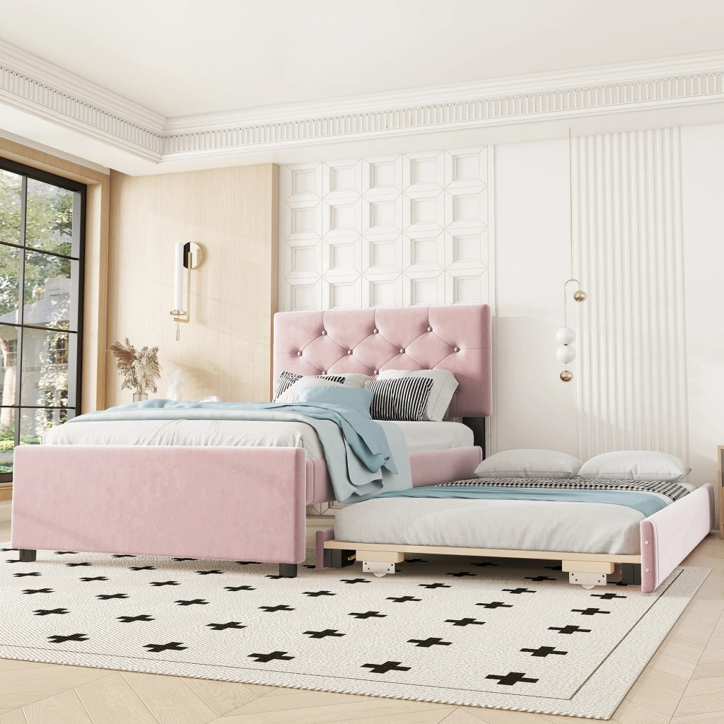 Letto imbottito 90x200 cm rosa con letto estraibile