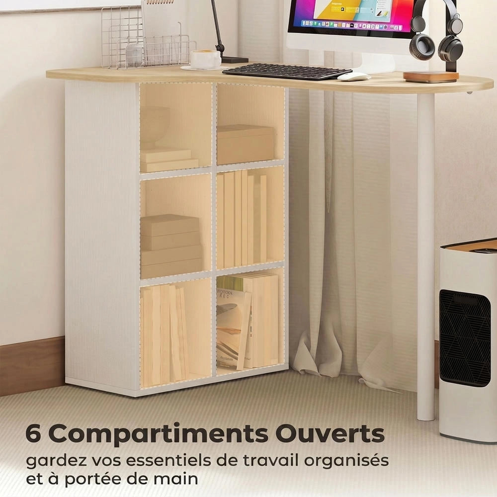 Scrivania per Computer Moderna 100 x 59 cm Sagomata in Legno Rovere con 6 Ripiani Regolabili Tavolo Salvaspazio per Casa e Ufficio