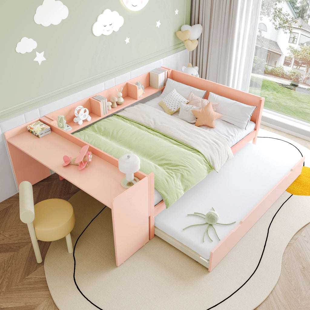 Letto matrimoniale rosa 140x200 con scrivania