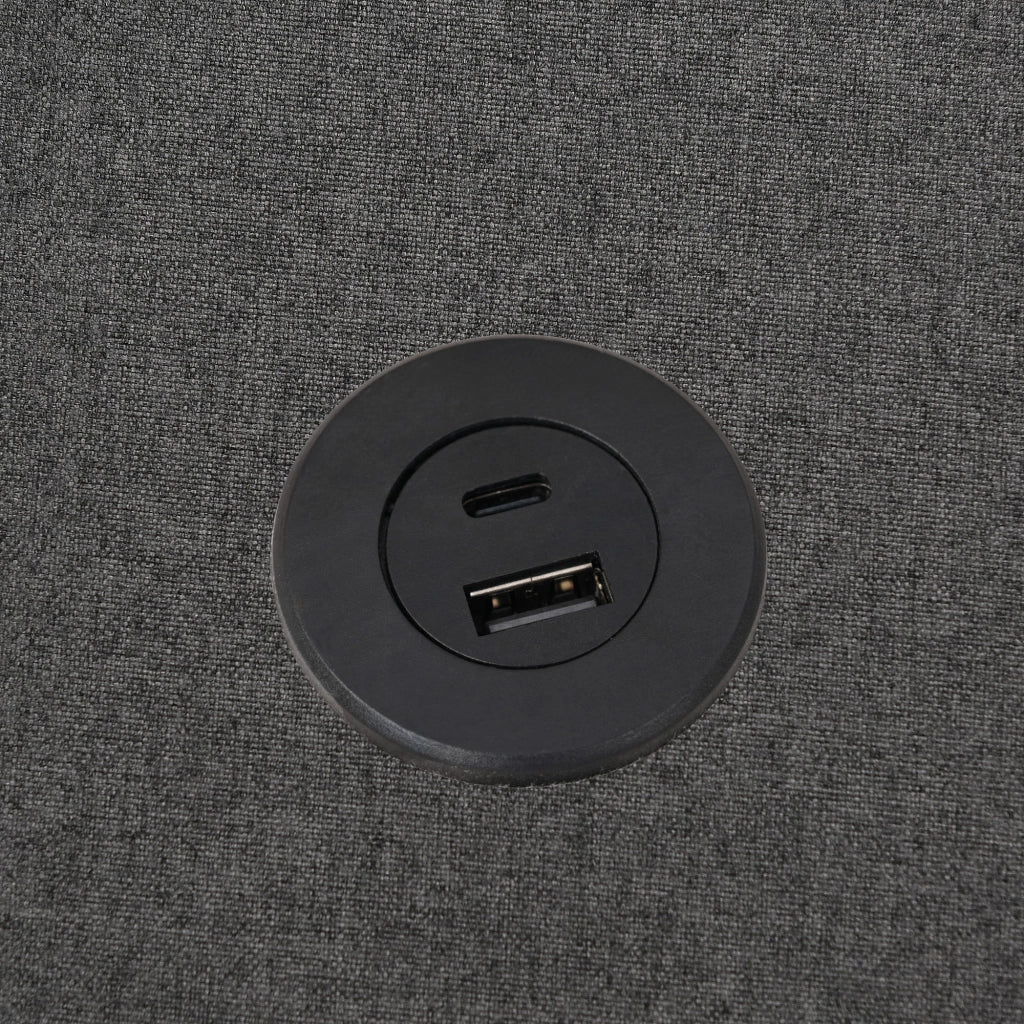 Letto con contenitore 90x200 grigio con testiera USB e Tipo C