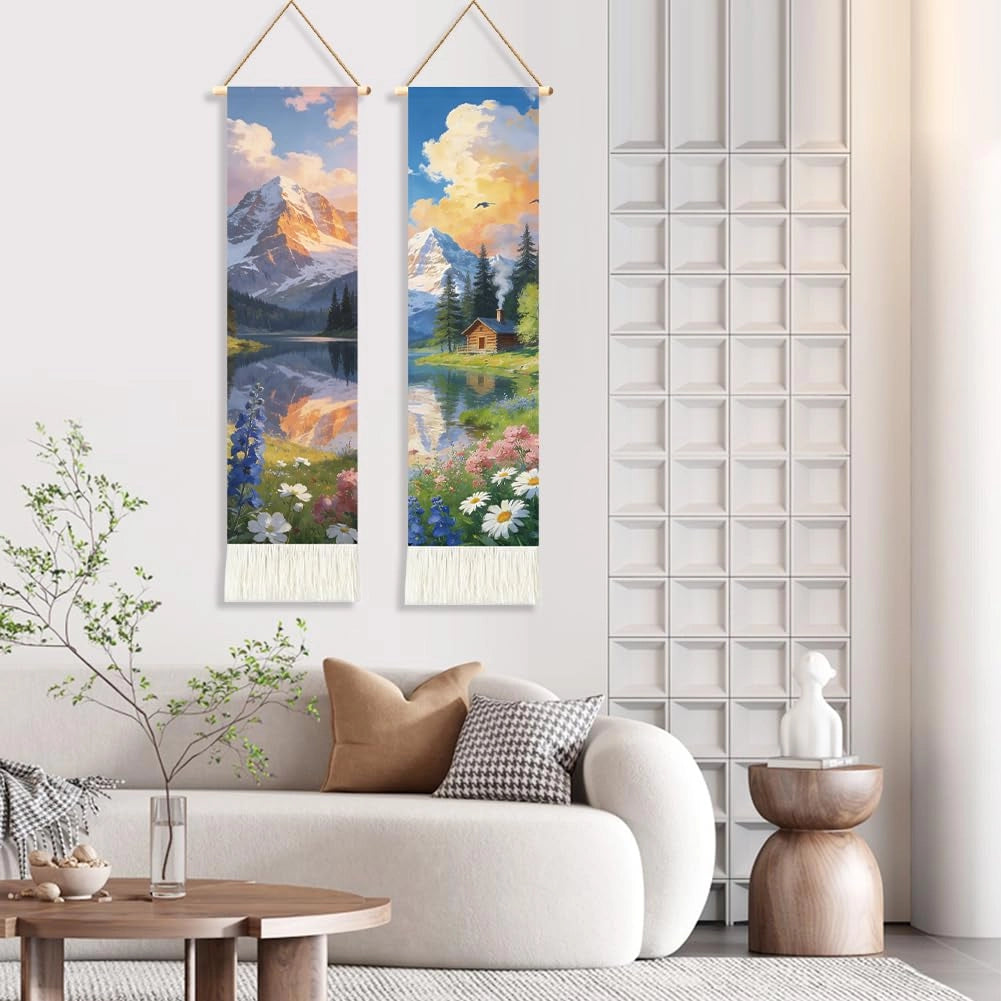 Tappeti arazzo Schneeberg, set di 2 pezzi, 130x33 cm, verticali, con frange