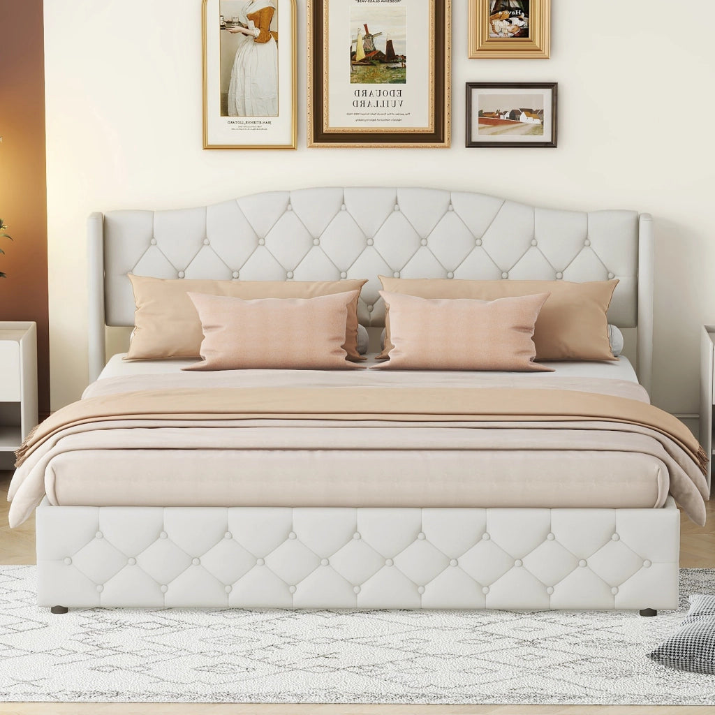 Letto a scomparsa 140 ¡Á 200 cm con cassetto e ripiani laterali in legno e MDF bianco