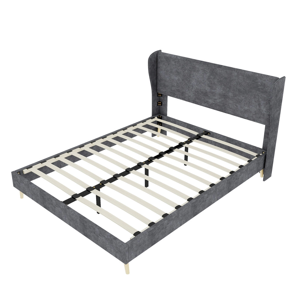Letto matrimoniale 160x200 cm imbottito in tessuto e metallo; grigio