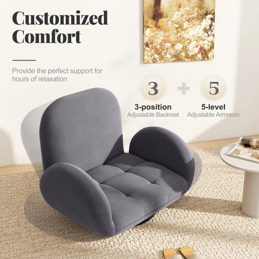 Swivel Floor Chair with Adjustable Backrest and Armrests-Grey
