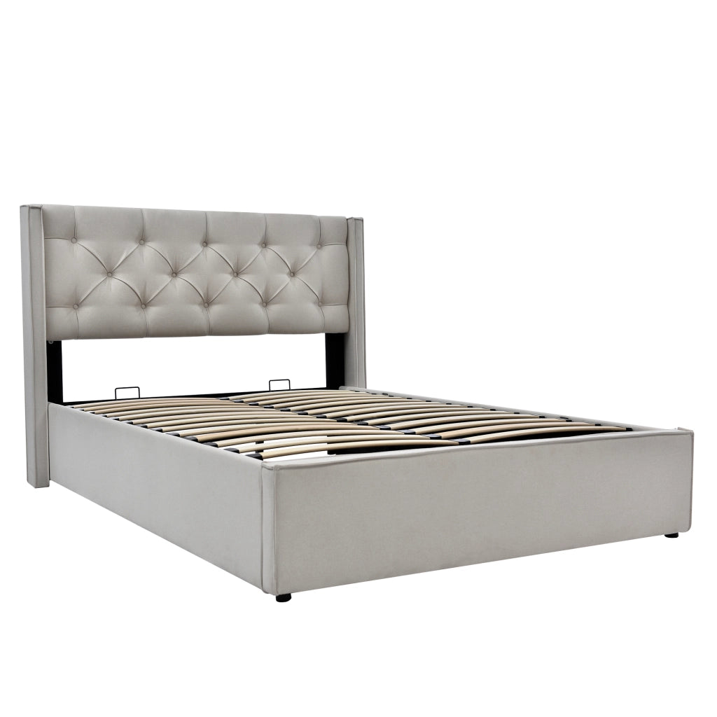 Letto imbottito 140x200 cm con contenitore grigio chiaro